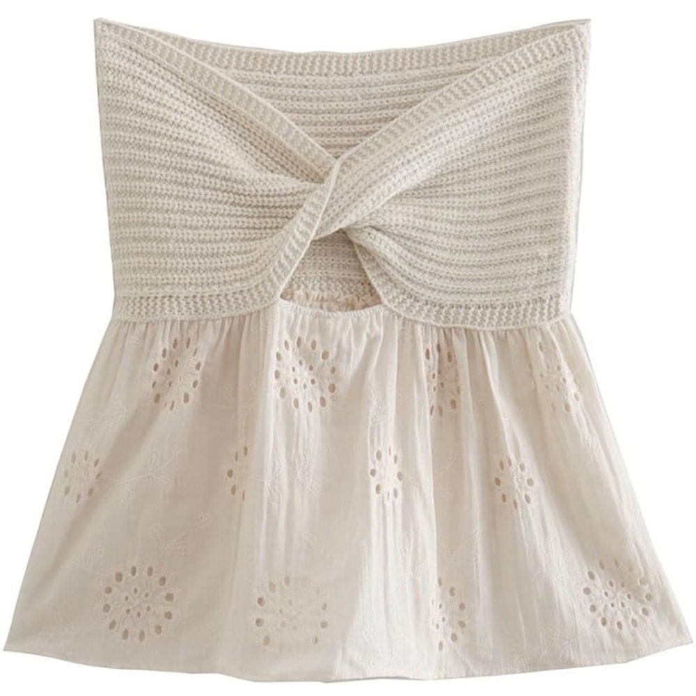 MICAS— Cream Knitted and lace strapless top